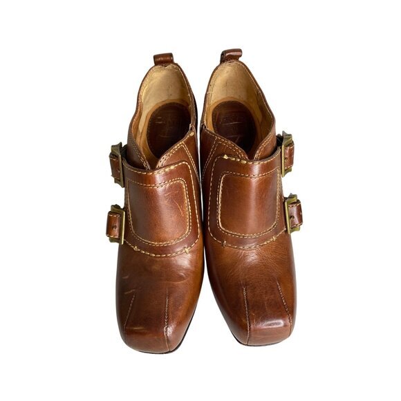 Frye Marta Brown Leather Heeled Ankle Booties With Double Buckle Design‎ 6M - Picture 3 of 9
